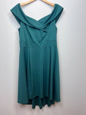 Jasambac Off Shoulder Midi Dress 2XL Teal Fit & Flare Wedding Guest NWT